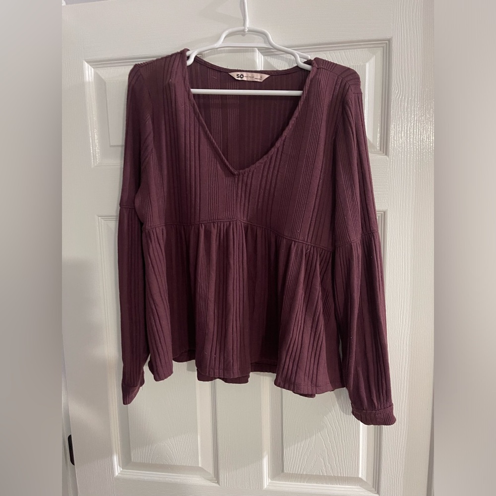 SO Red and Purple Ribbed Peplum Blouse